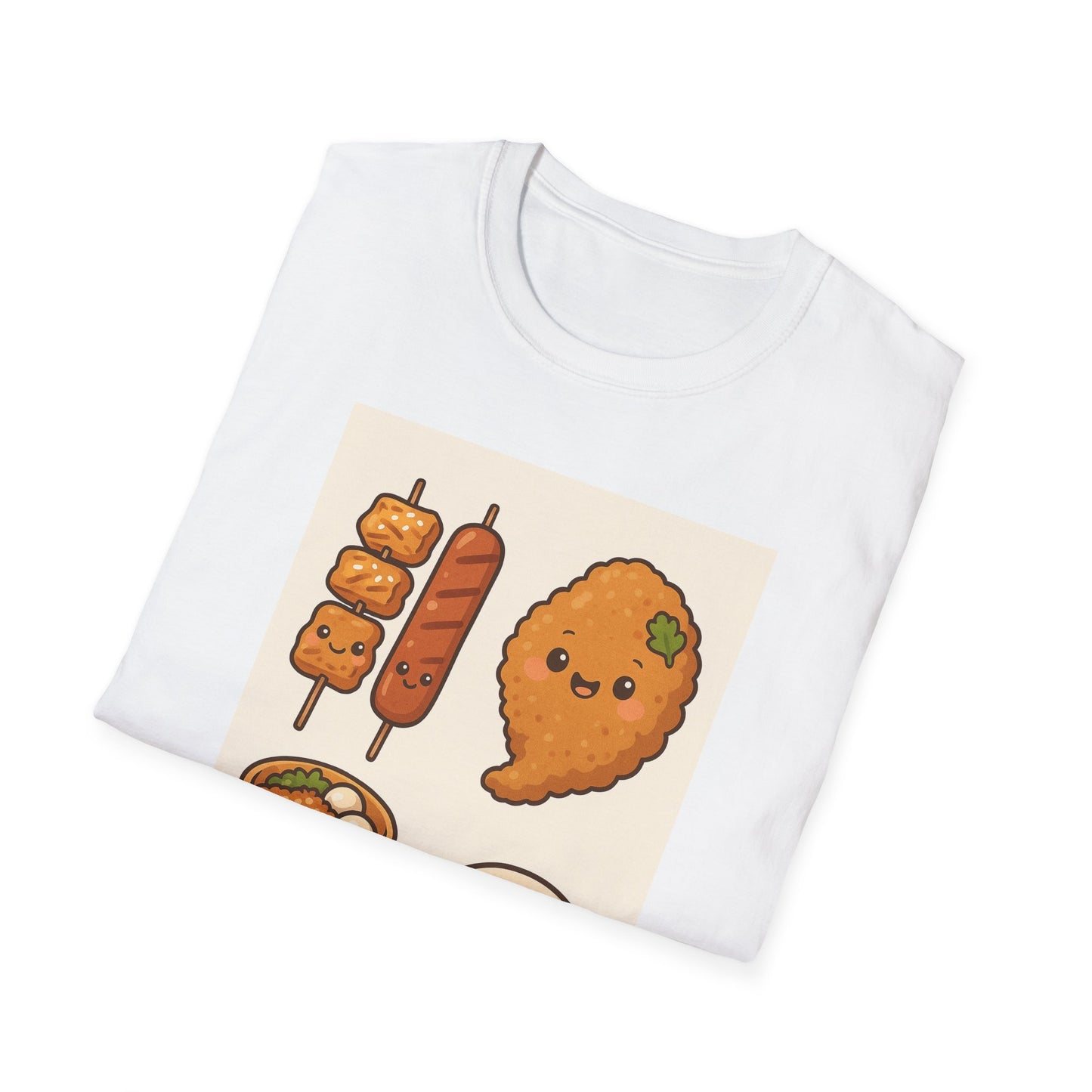 Night Market Snacks T-Shirt – Kawaii Skewers, Sausage & Fried Chicken Design