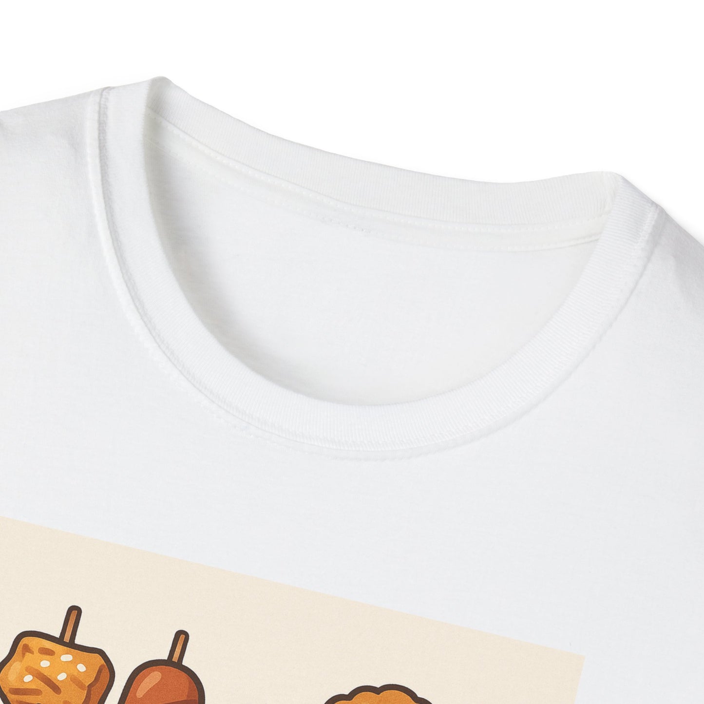 Night Market Snacks T-Shirt – Kawaii Skewers, Sausage & Fried Chicken Design