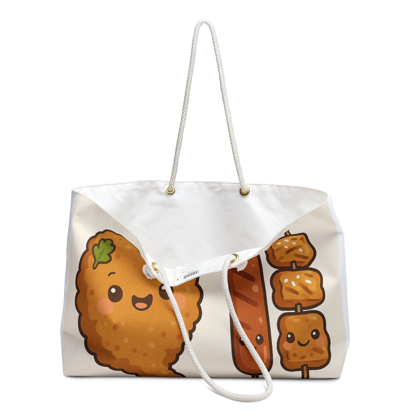 Night Market Snacks Weekender Bag – Kawaii Skewers, Sausage & Fried Chicken Design