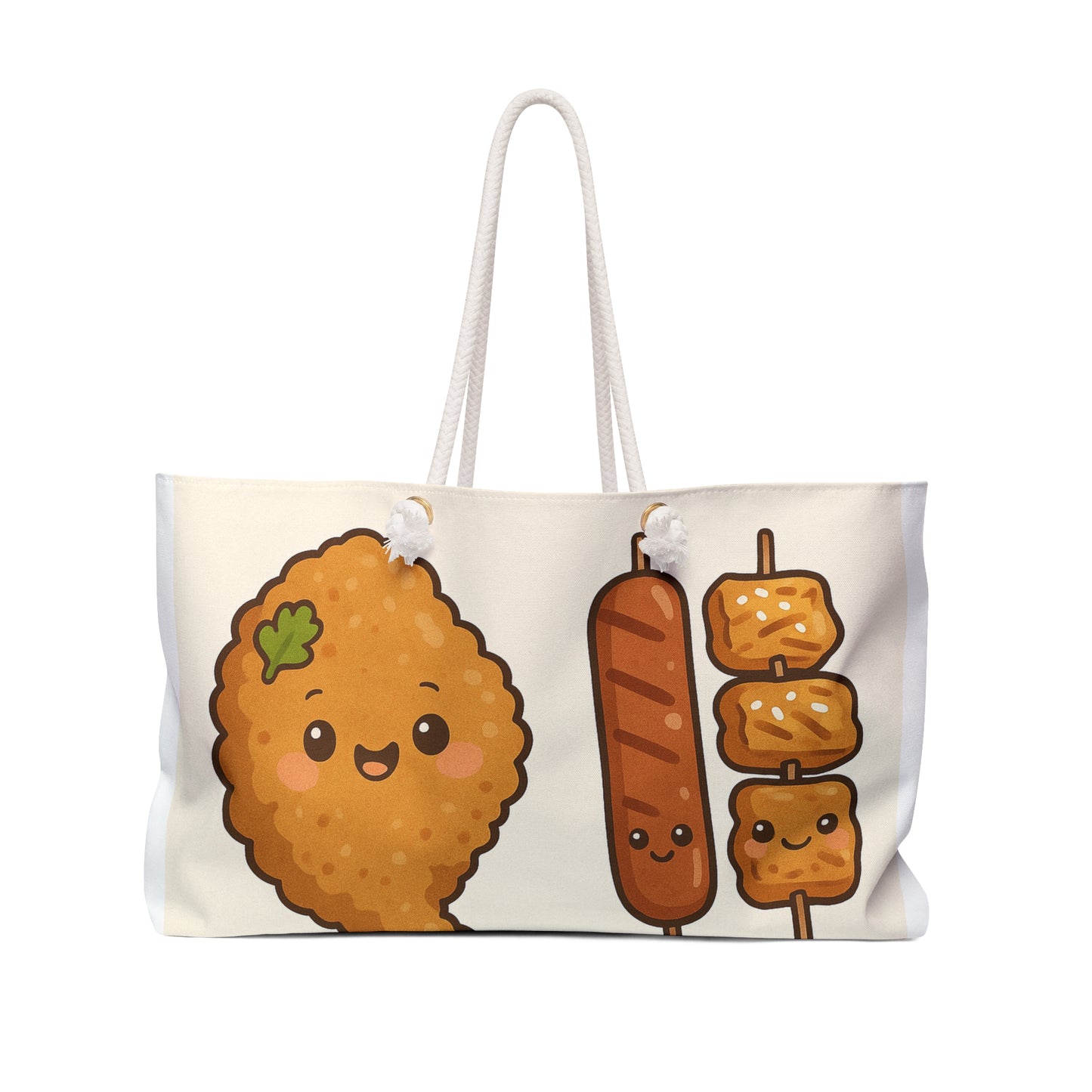 Night Market Snacks Weekender Bag – Kawaii Skewers, Sausage & Fried Chicken Design